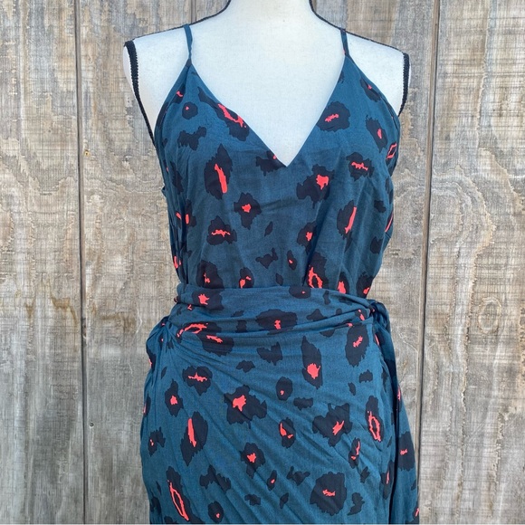Shein Cheetah Wrap Midi Dress Size L - Picture 2 of 14